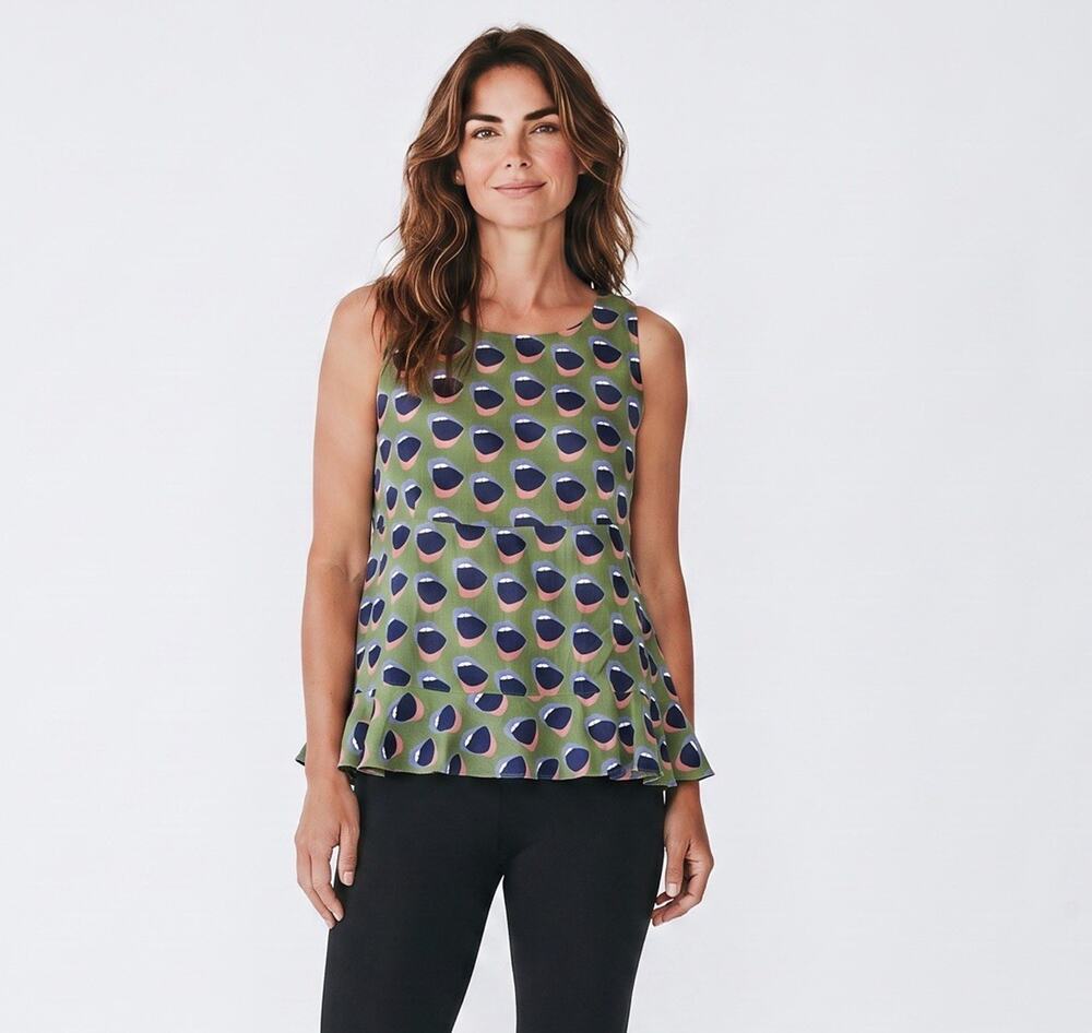 ODEEH Blouse Sz 36 All Over Pop Art Style Open Mouth/lip Motif.